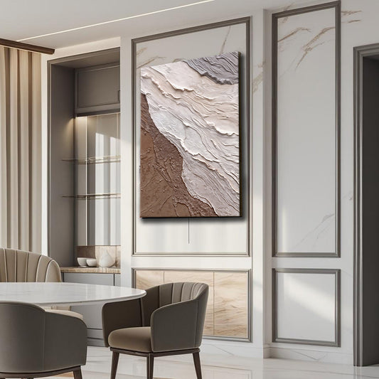 Taupe and White Wave Abstract canvas shown in a styled room setting, view 2
