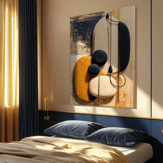 Mid-Century Modern Abstract Pebble canvas shown in a styled room setting, view 2