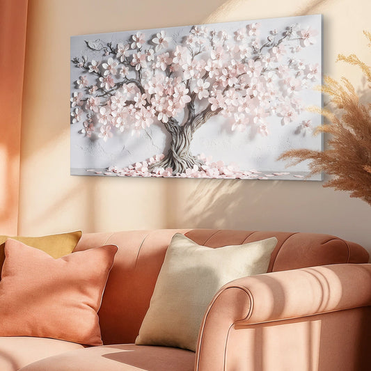 Blush Pink Blossom Tree canvas shown in a styled room setting, view 2