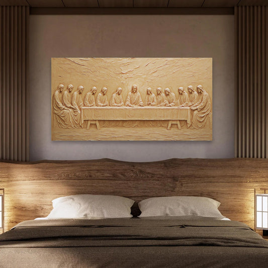 The Last Supper Golden Sand Minimalist canvas shown in a styled room setting, view 2