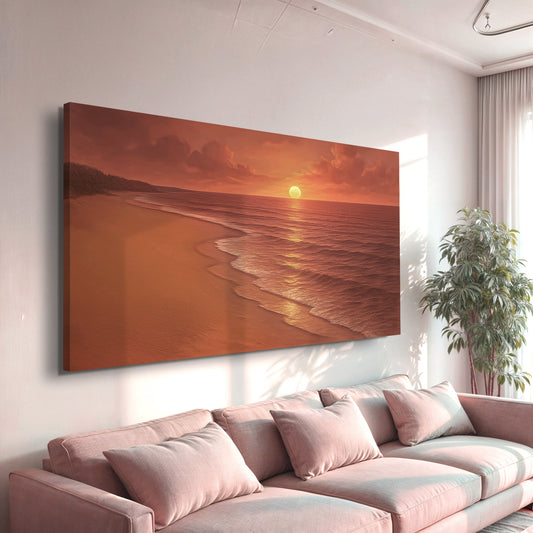 Rust Orange Beach Sunset canvas shown in a styled room setting, view 2