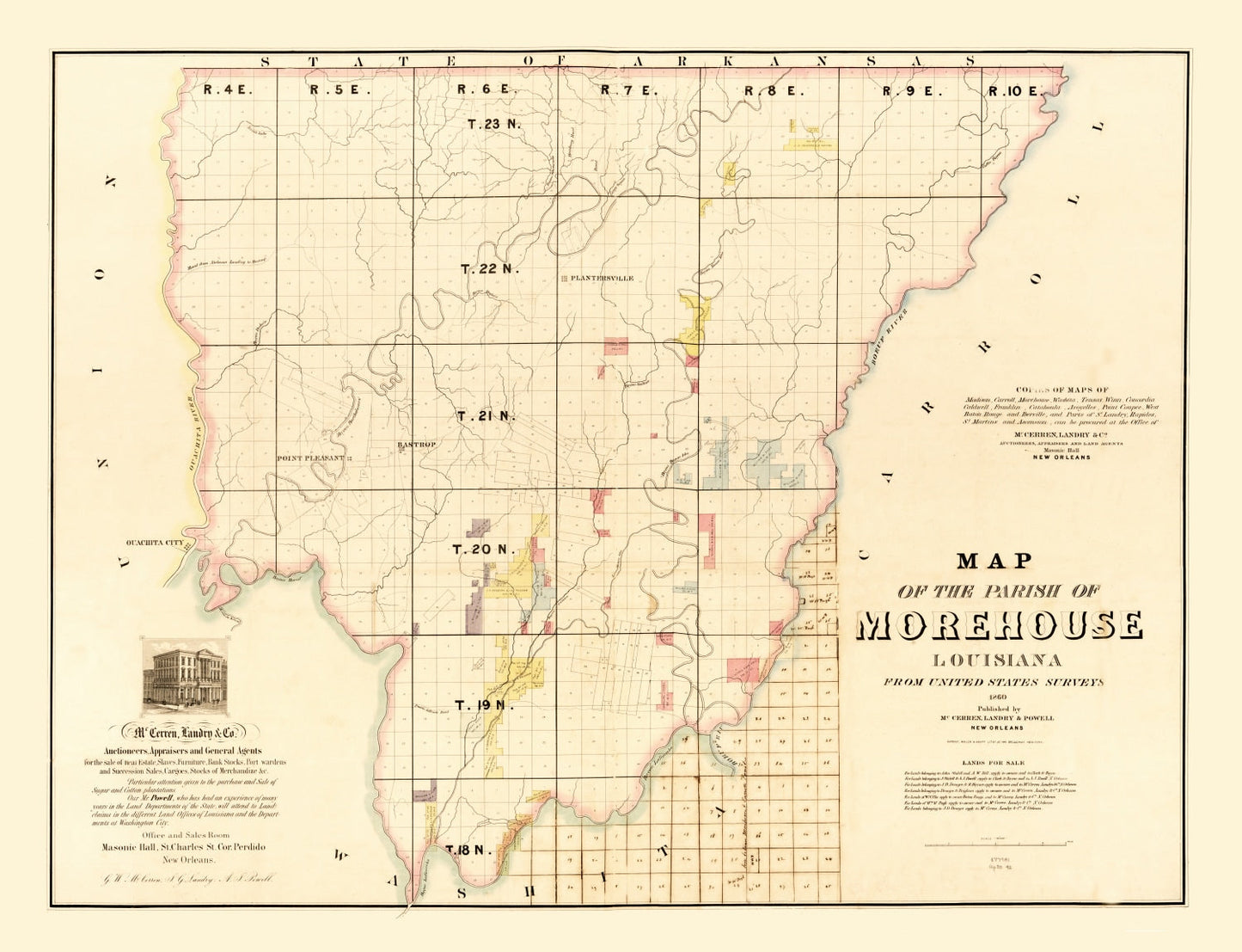 Vintage Map of Morehouse Parish, Louisiana, 1860