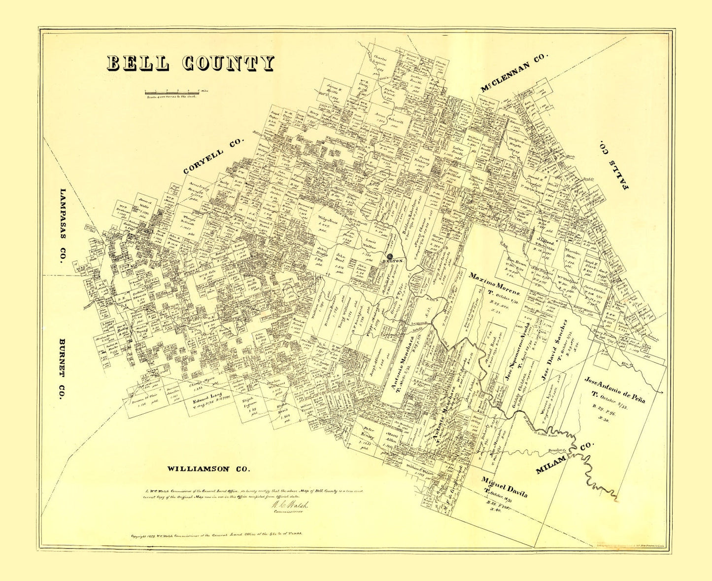 Vintage Map of Bell County, Texas, 1879