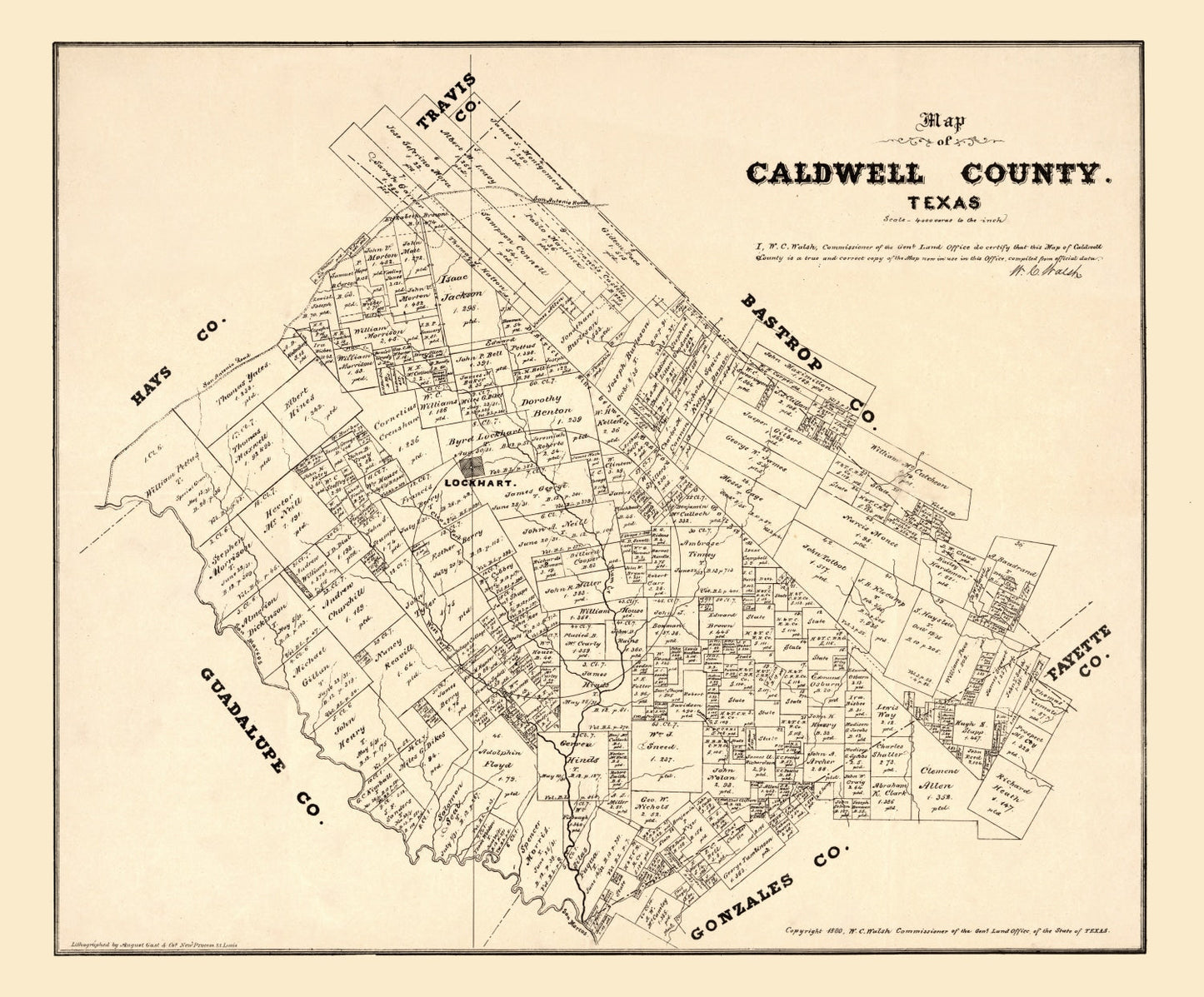 Vintage Map of Caldwell County, Texas, 1880