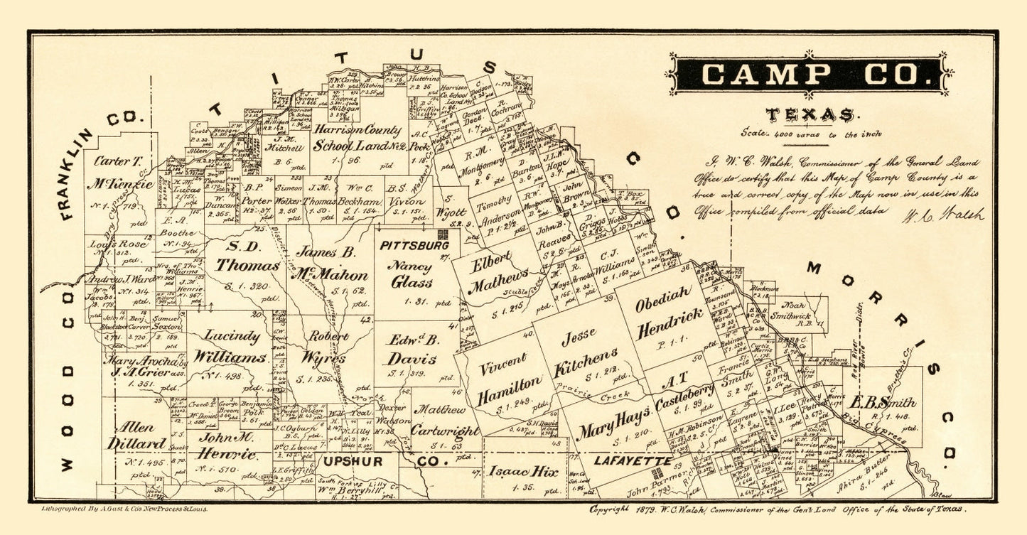 Vintage Map of Camp County, Texas, 1879 | Wall Art