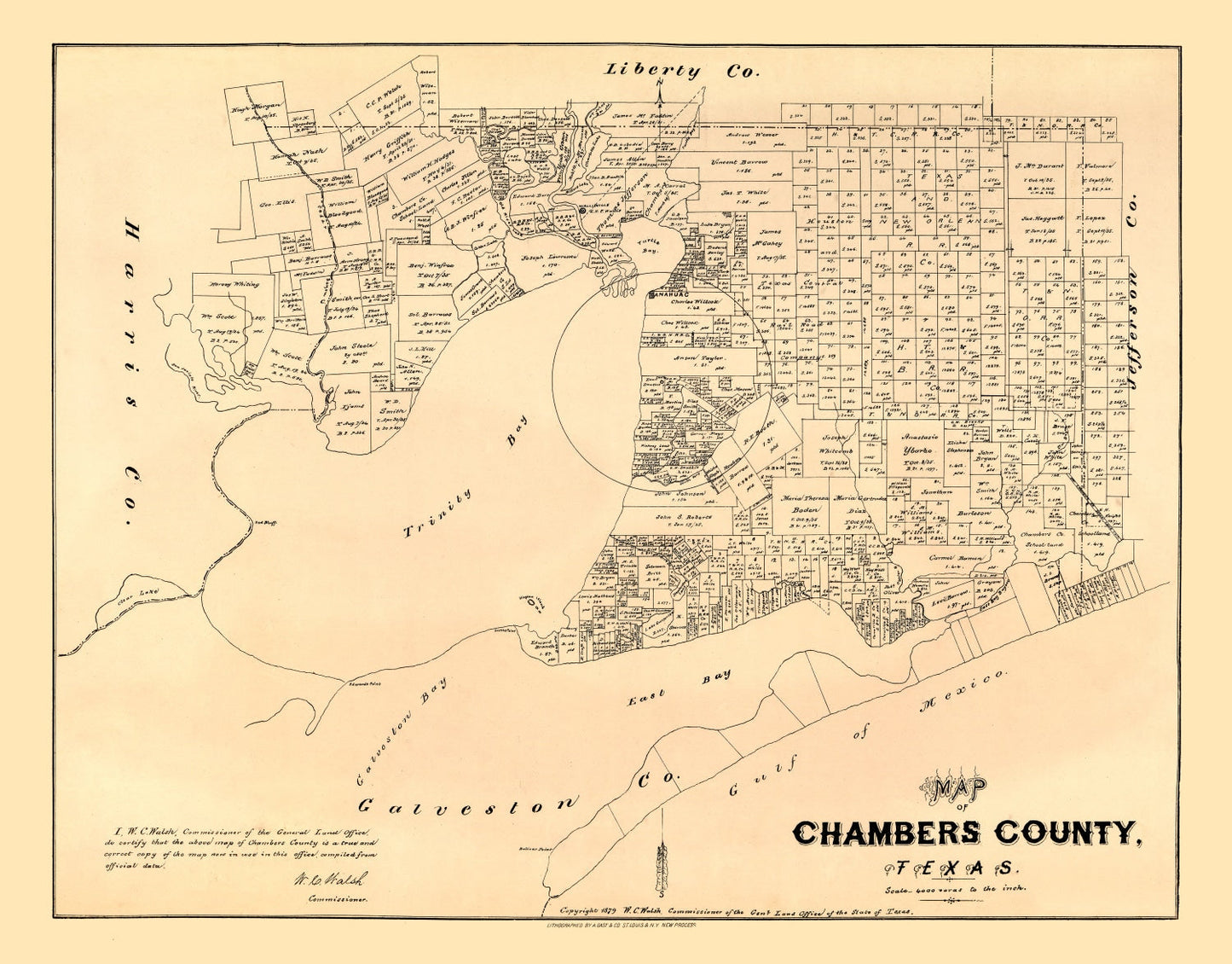 Vintage Map of Chambers County, Texas, 1879