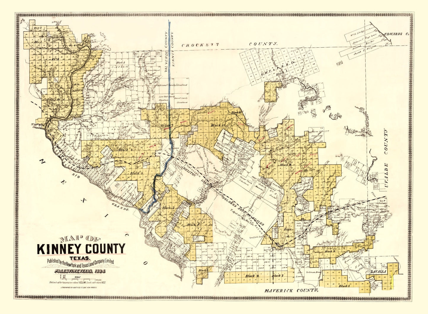 Vintage Map of Kinney County, Texas, 1884