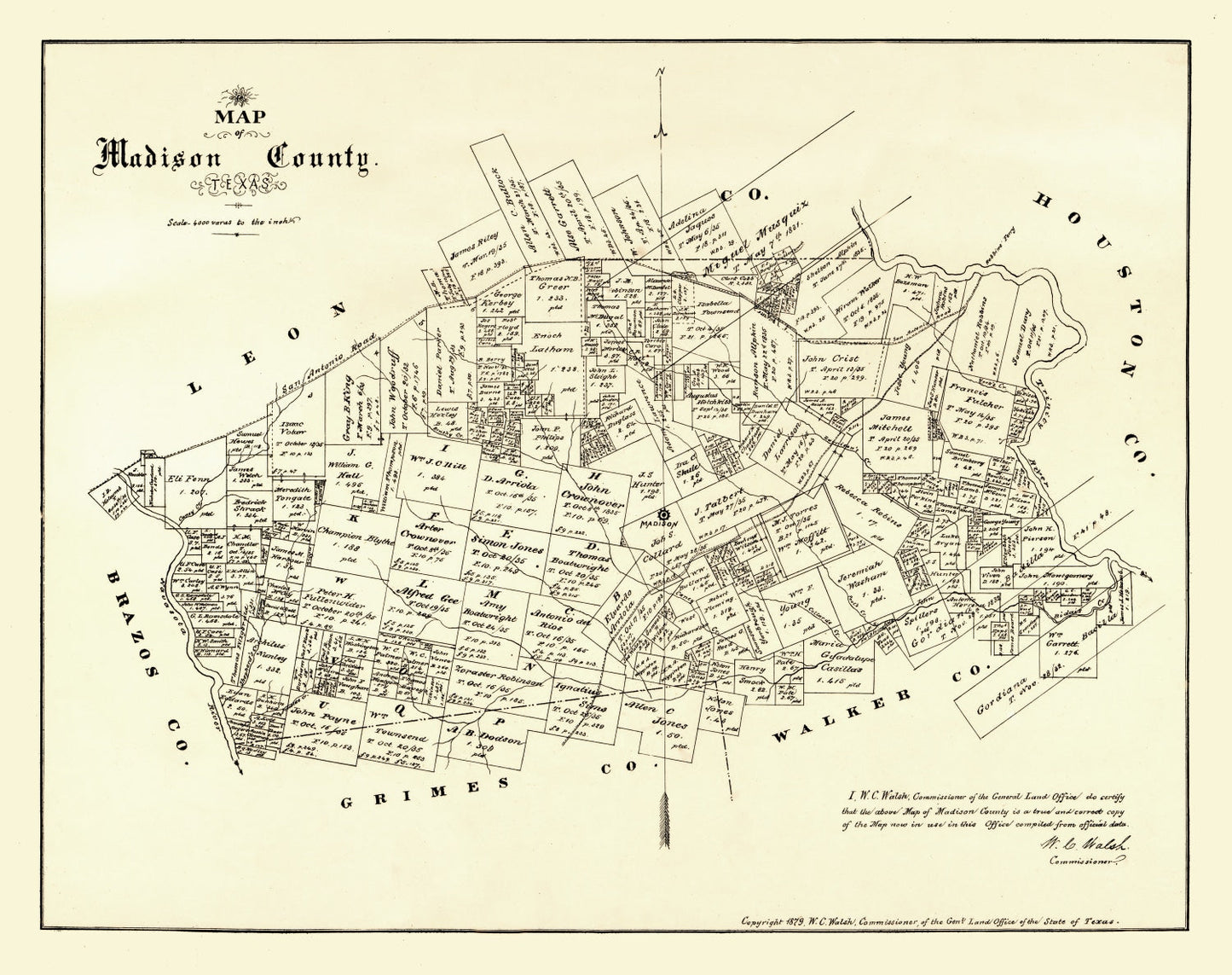 Vintage Map of Madison County, Texas, 1879