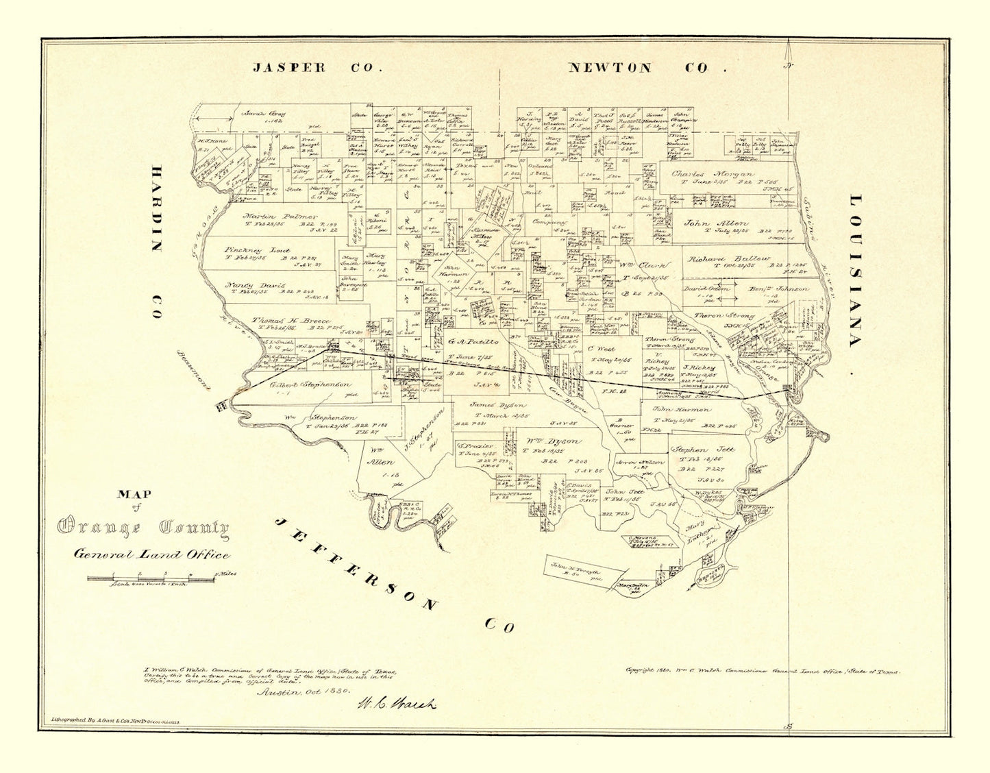 Vintage Map of Orange County, Texas, 1880 II