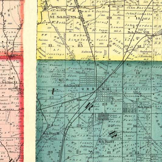 Vintage Map of Champaign County, Ohio, 1858