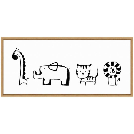 Minimalist Giraffe Elephant Tiger and Lion Sketch Canvas Wall Art