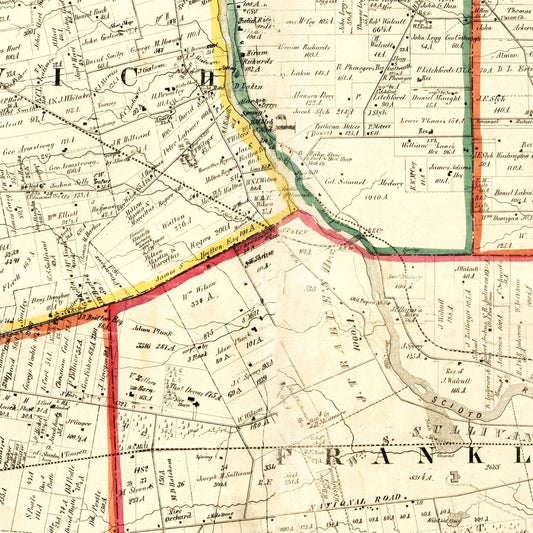 Vintage Map of Franklin County, Ohio, 1856