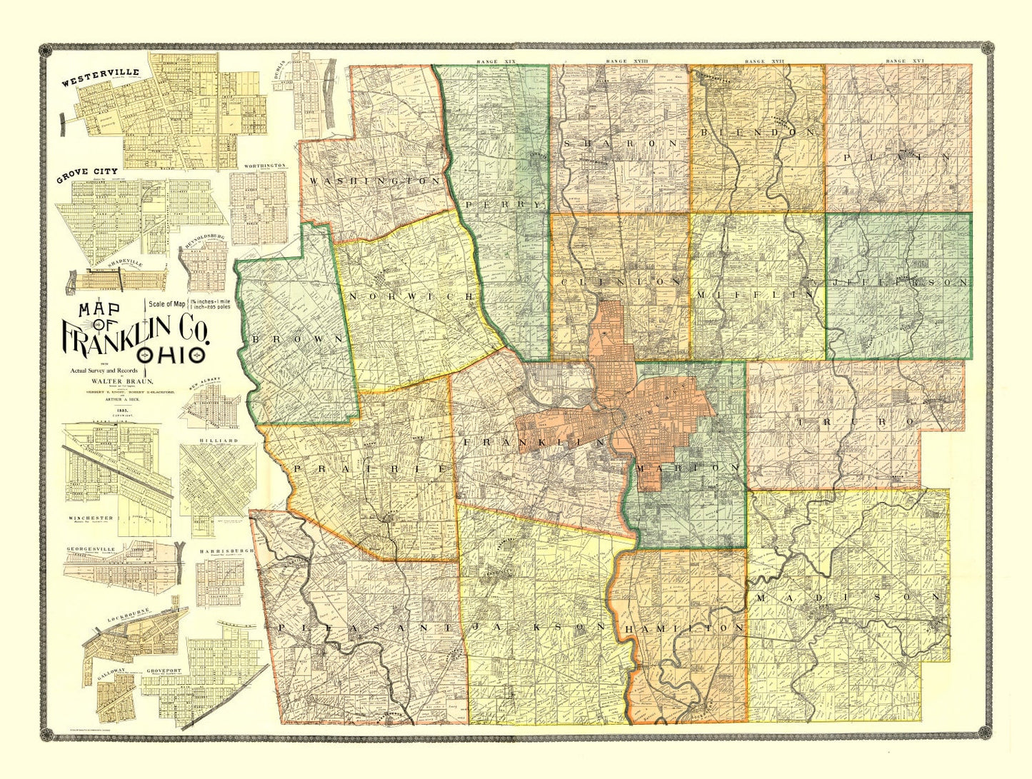 Vintage Map of Franklin County, Ohio, 1895