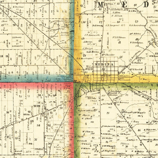 Vintage Map of Medina County, Ohio, 1857