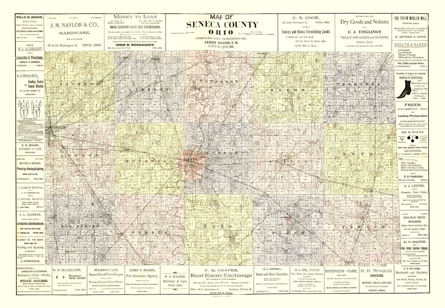 Vintage Map of Seneca County, Ohio, 1896