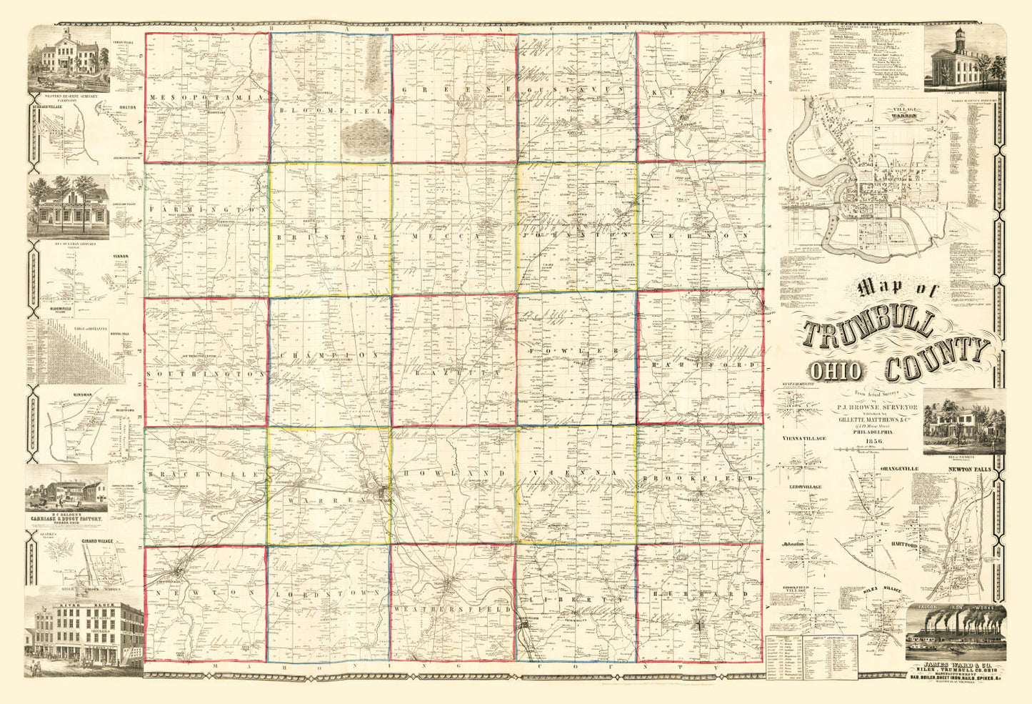 Vintage Map of Trumbull County, Ohio, 1856