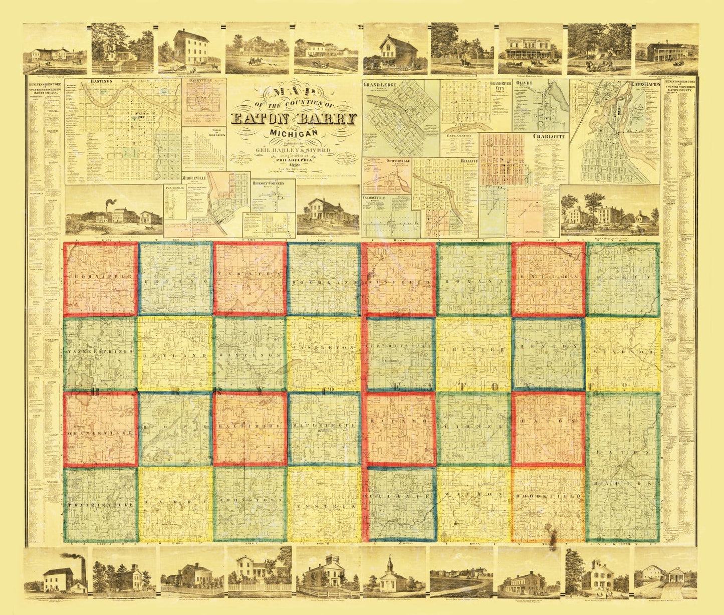 Vintage Map of Eaton County, Michigan, 1860