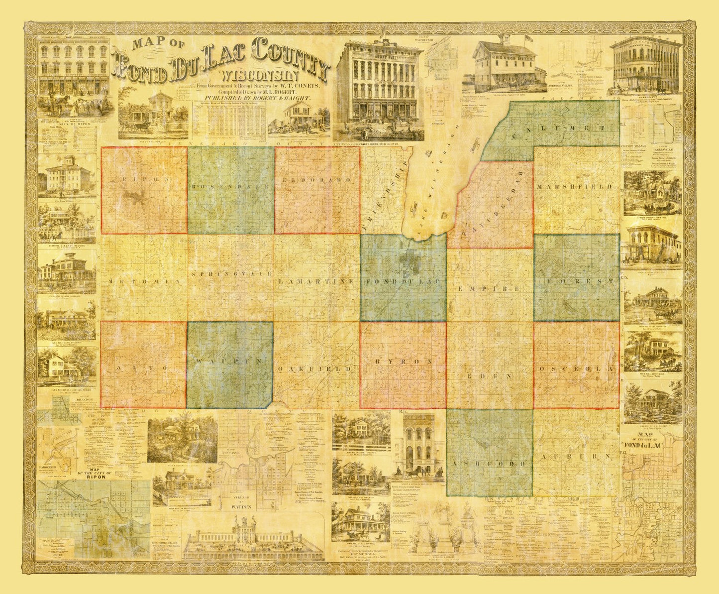 Vintage Map of Fond du Lac County, Wisconsin 1858