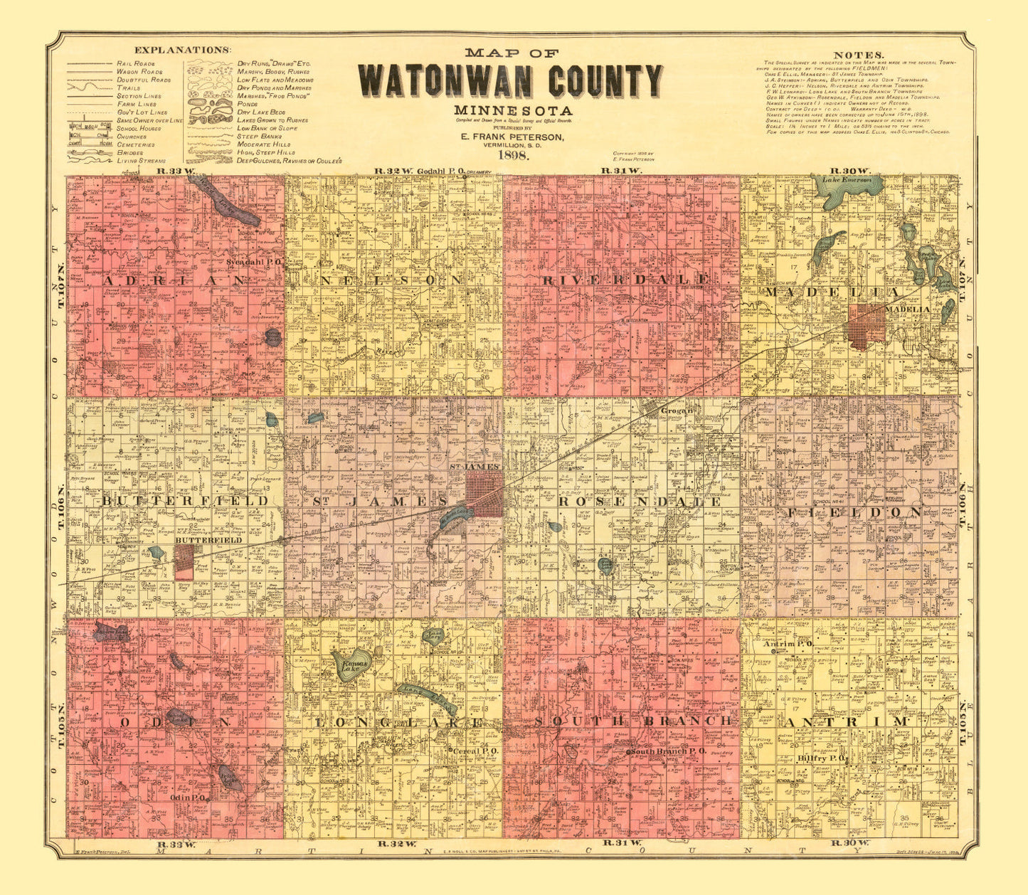 Vintage Map of Watonwan County, Minnesota, 1898 (II)