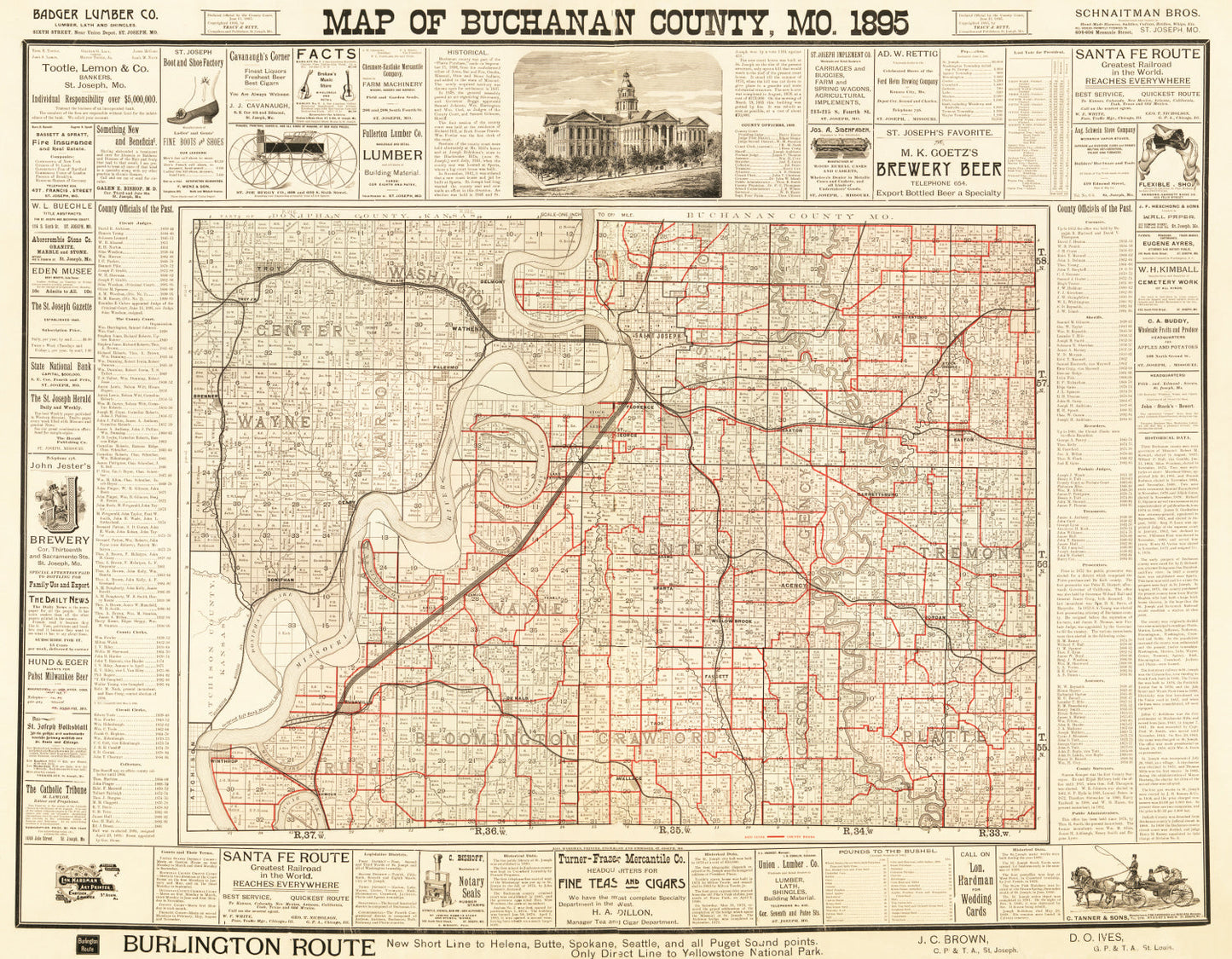 Vintage Map of Buchanan County, Iowa 1895 Wall Art
