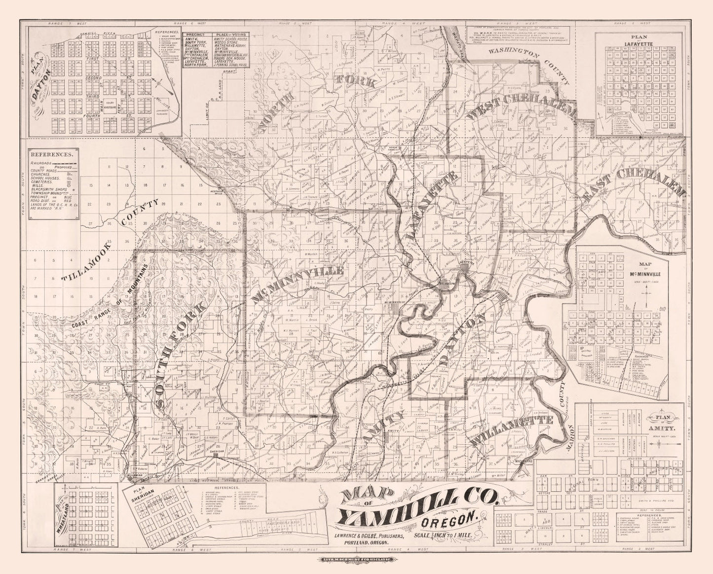 Vintage Map of Yamhill County, Oregon, 1879