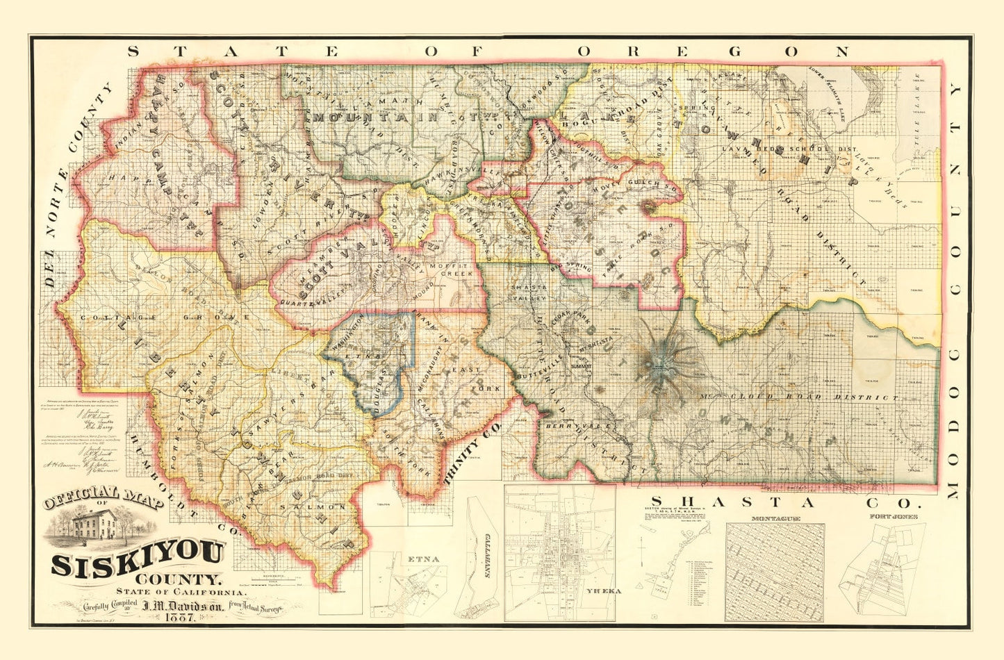 Vintage Map of Siskiyou County, California, 1887