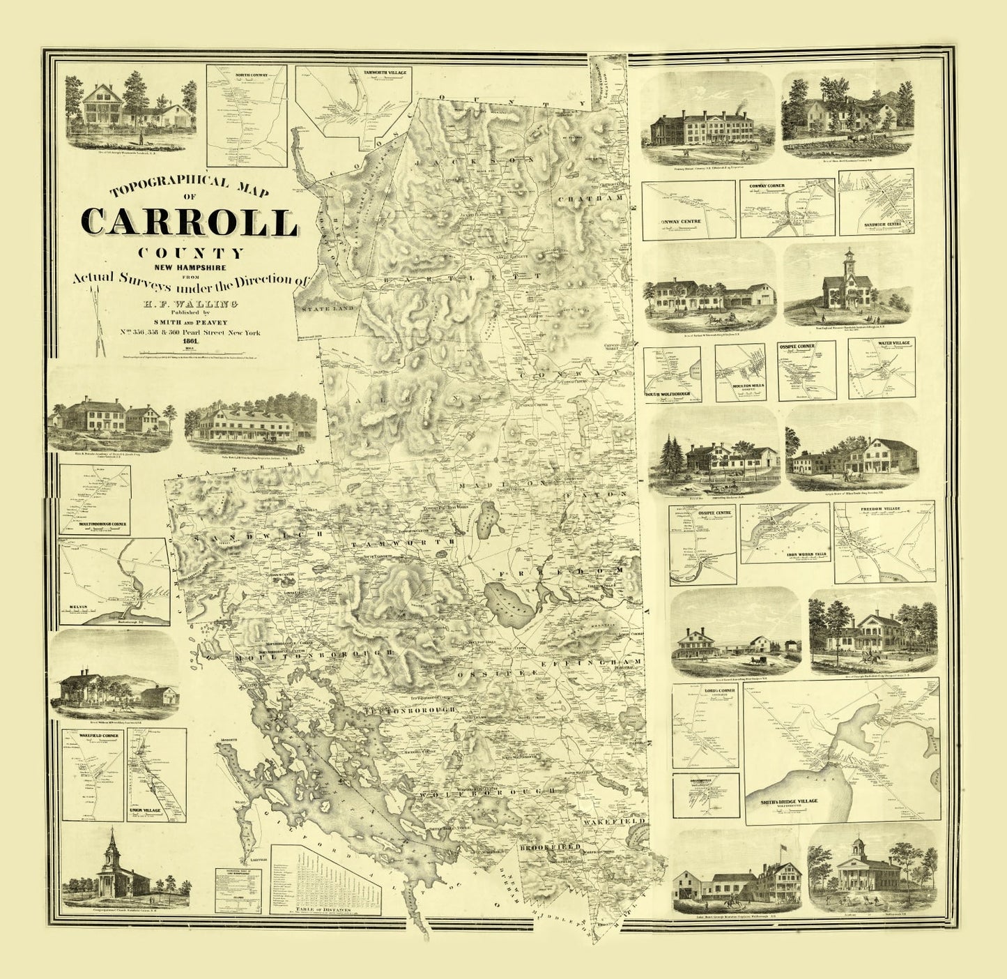 Vintage Map of Carroll County, New Hampshire, 1861