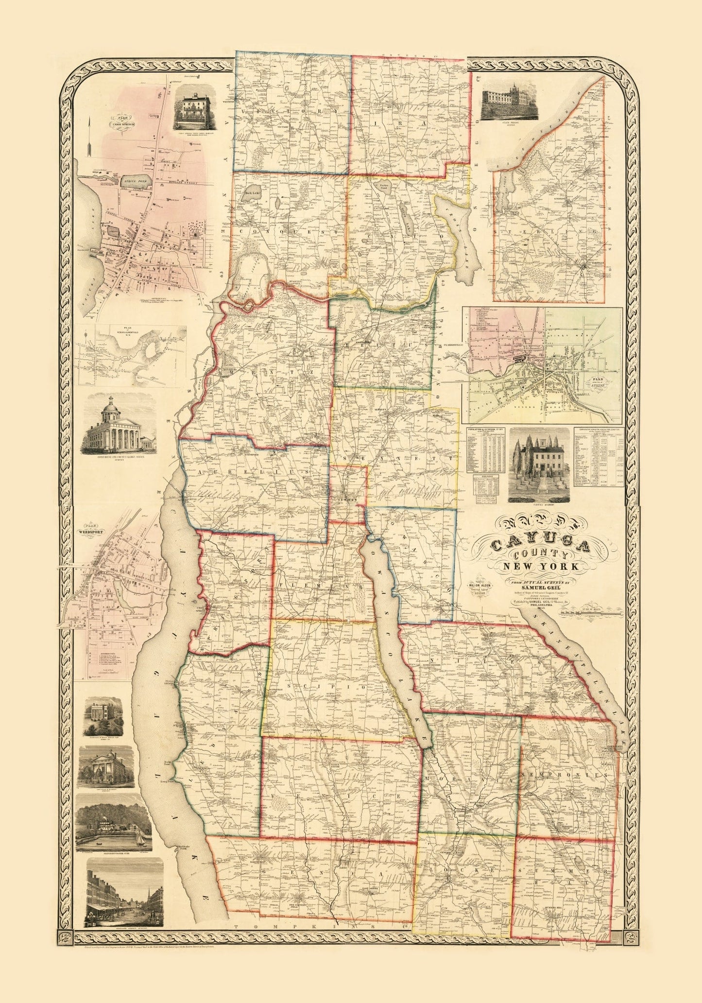 Vintage Map of Cayuga County, New York, 1853