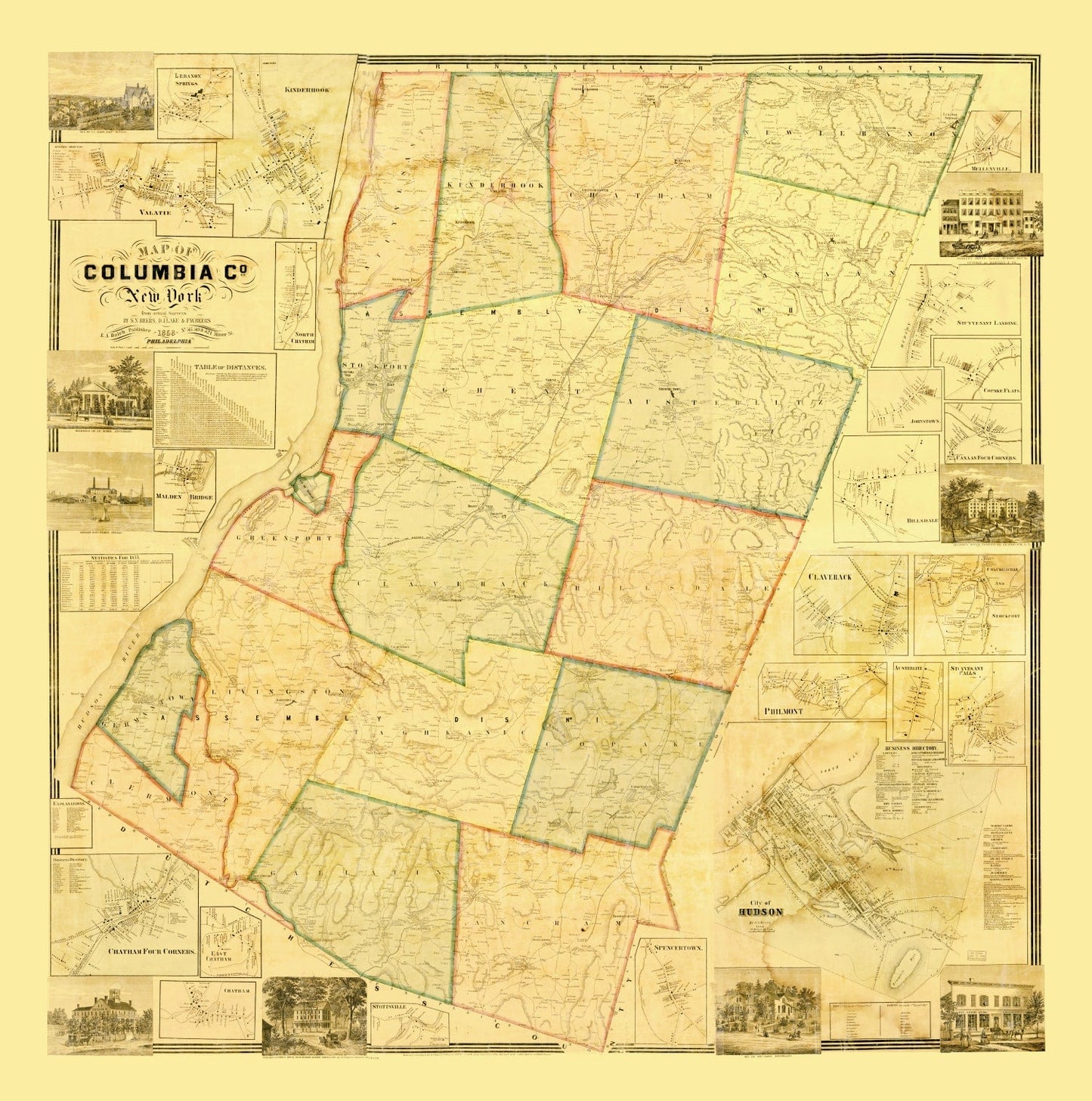 Vintage Map of Columbia County, New York 1858