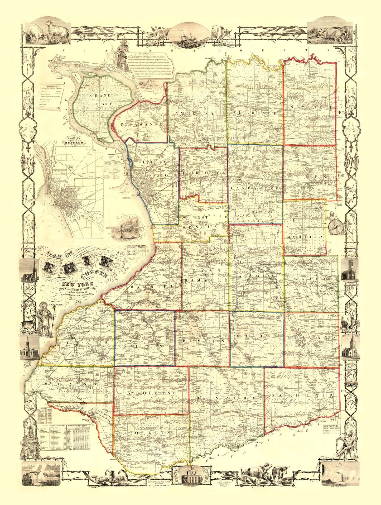 Vintage Map of Erie County, New York, 1854