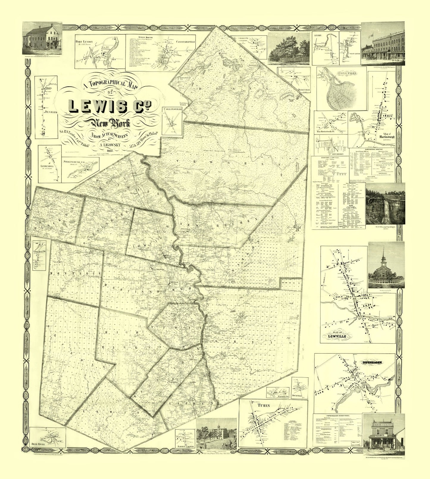 Vintage Map of Lewis County, New York, 1857