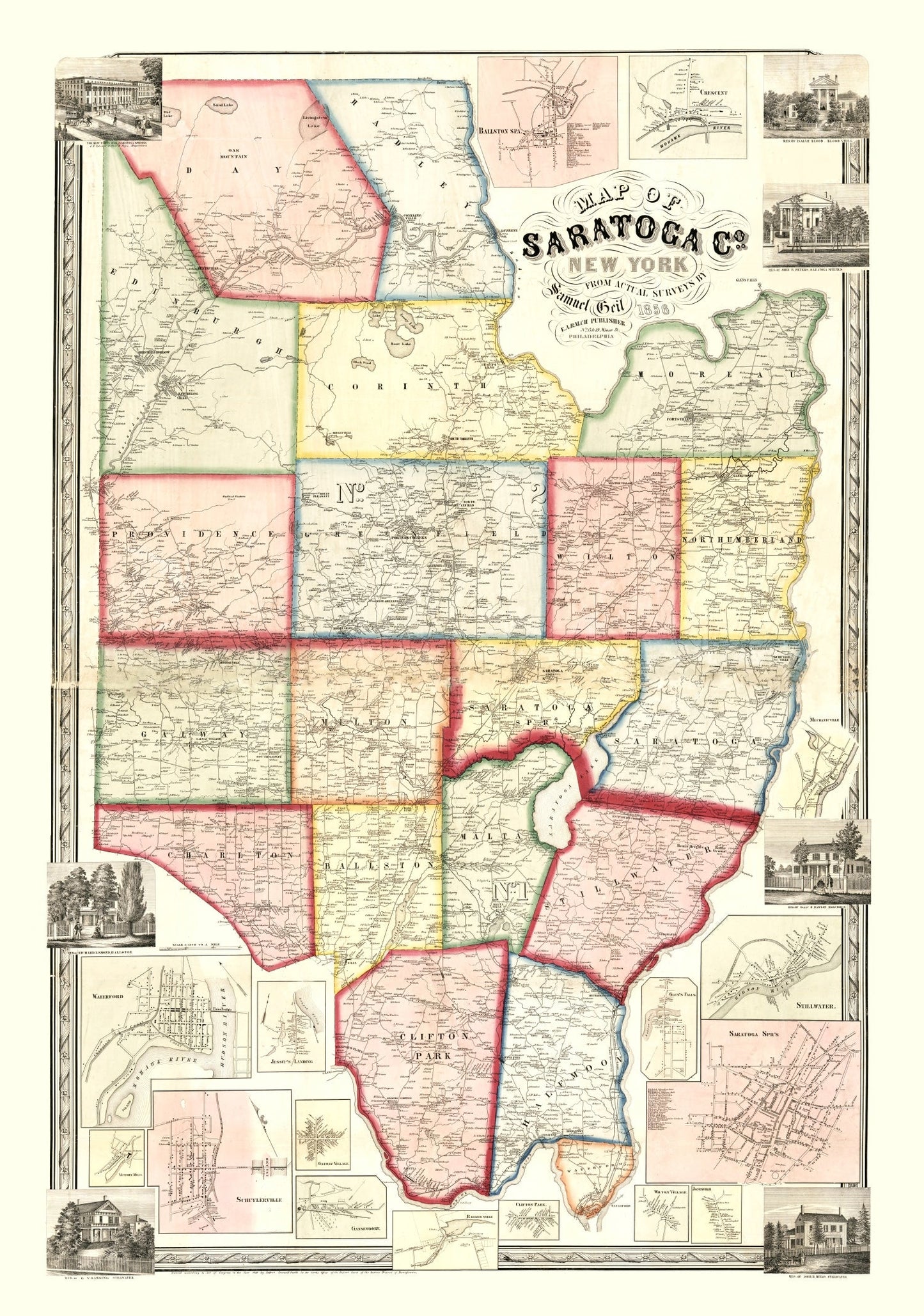 Vintage Map of Saratoga County, New York, 1856 (No. 3)