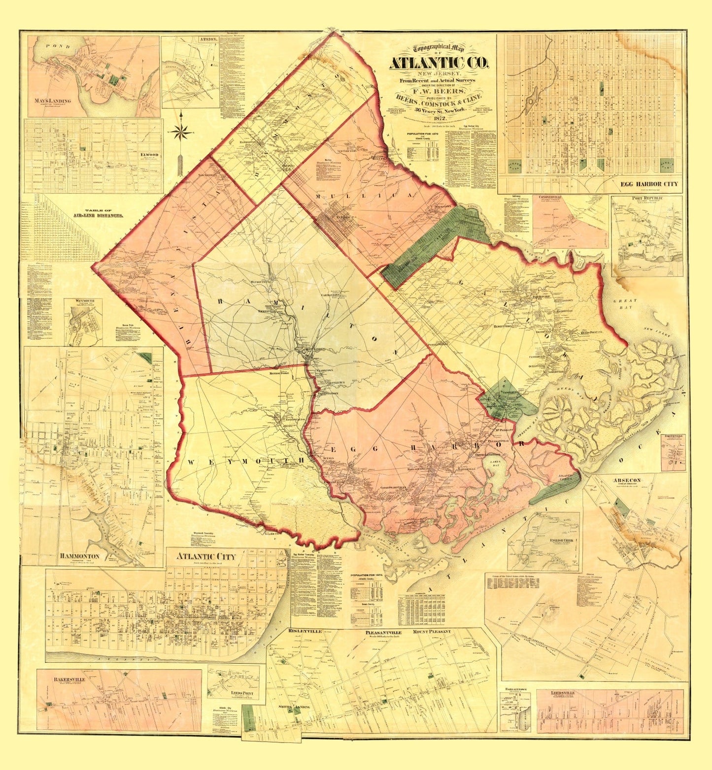 Vintage Map of Atlantic County, New Jersey, 1872