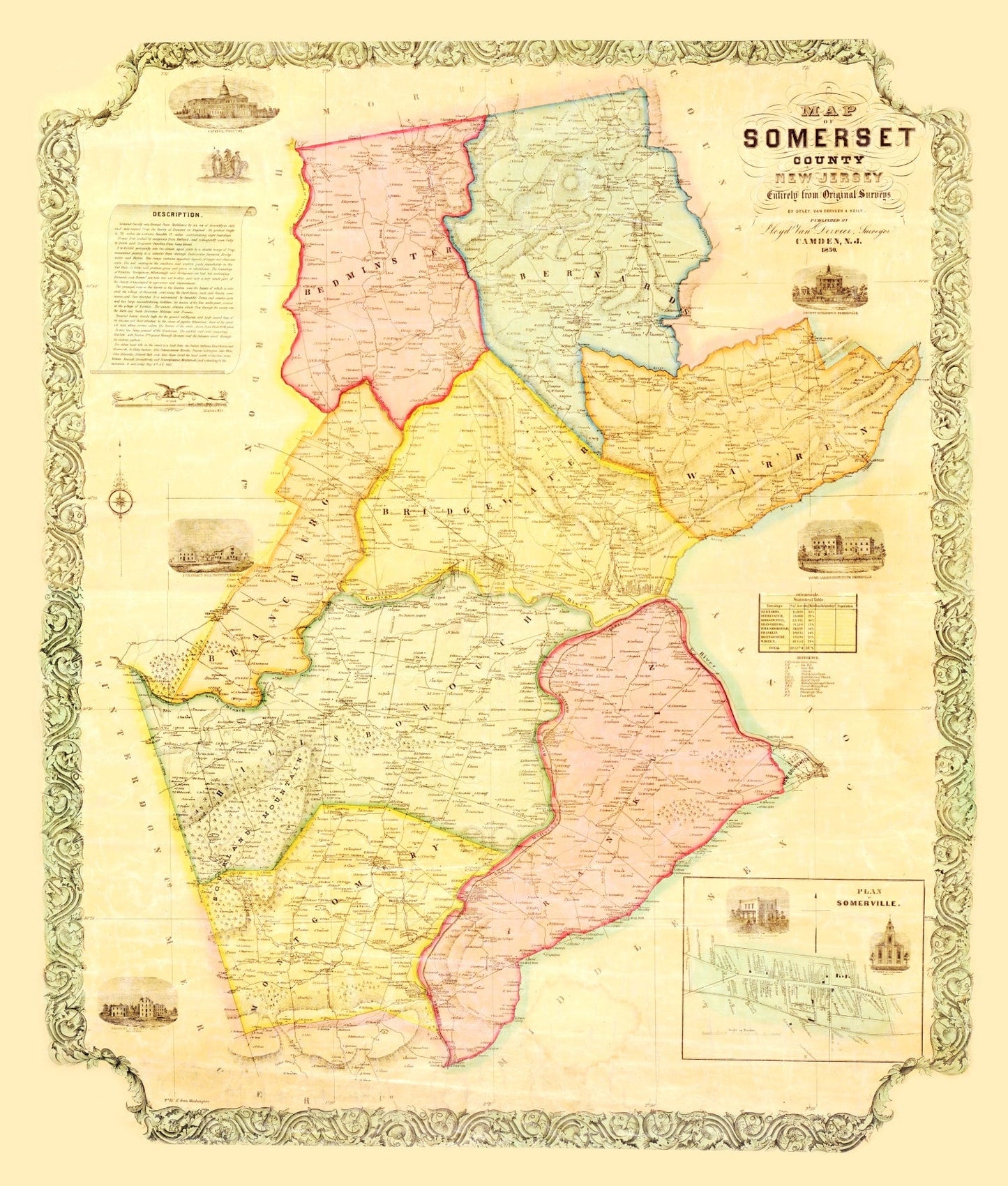 Vintage Map of Somerset County, New Jersey, 1850 II
