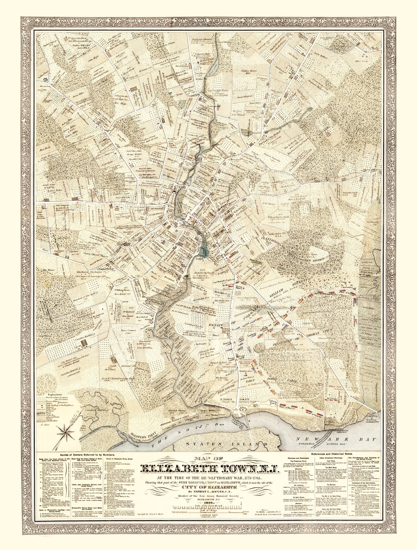 Vintage Map of Elizabethtown, New Jersey 1775