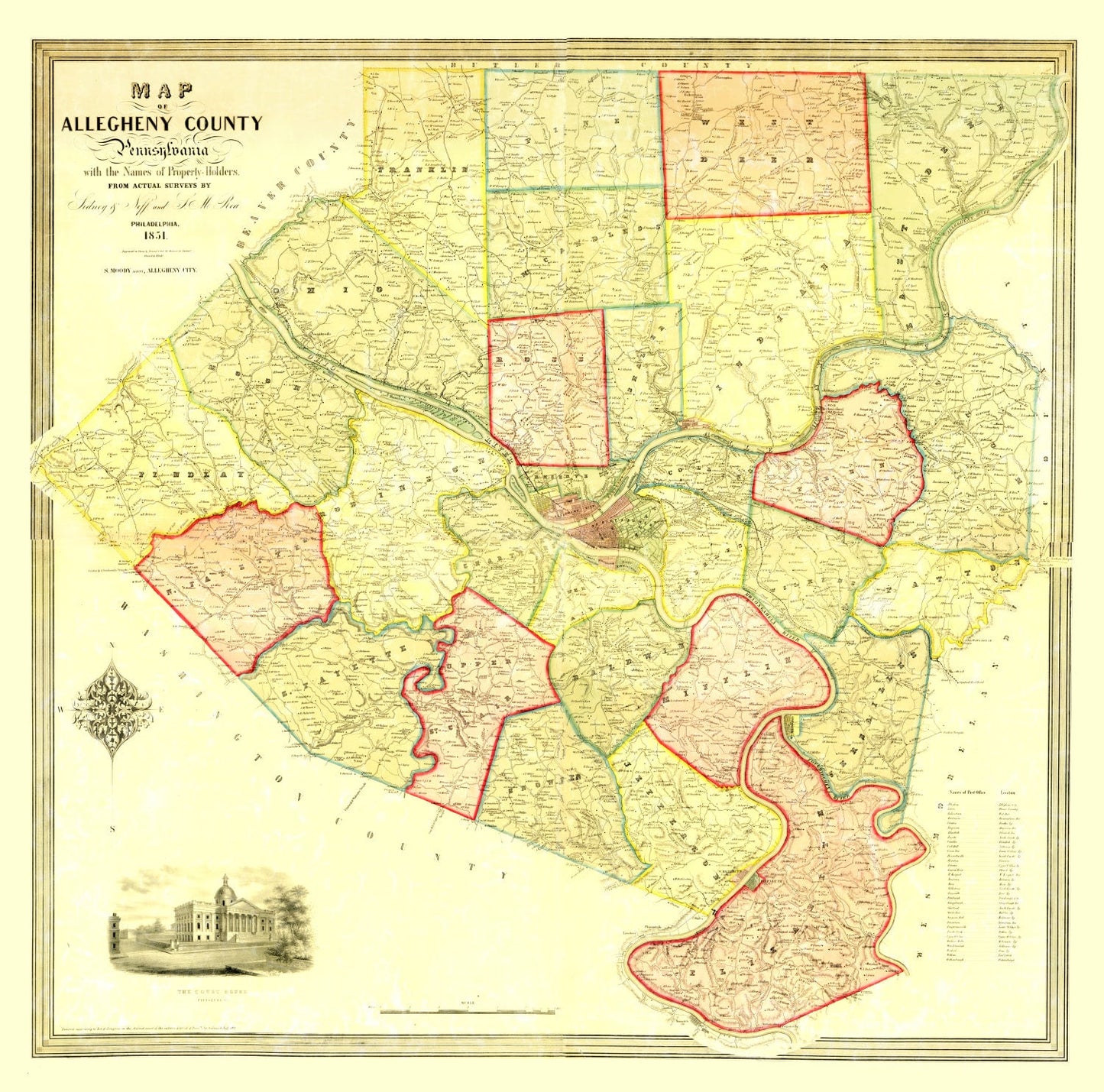 Vintage Map of Allegheny County, Pennsylvania, 1851