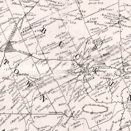 Vintage Map of Bucks County, Pennsylvania 1850