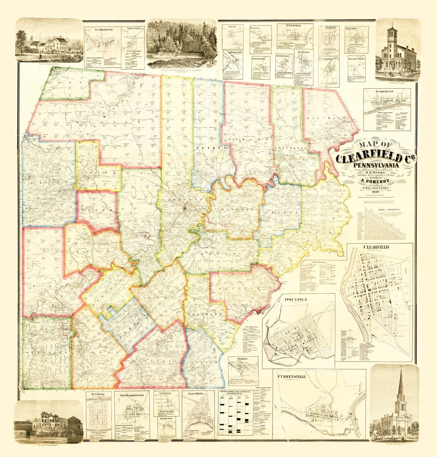 Vintage Map of Clearfield County, Pennsylvania, 1866