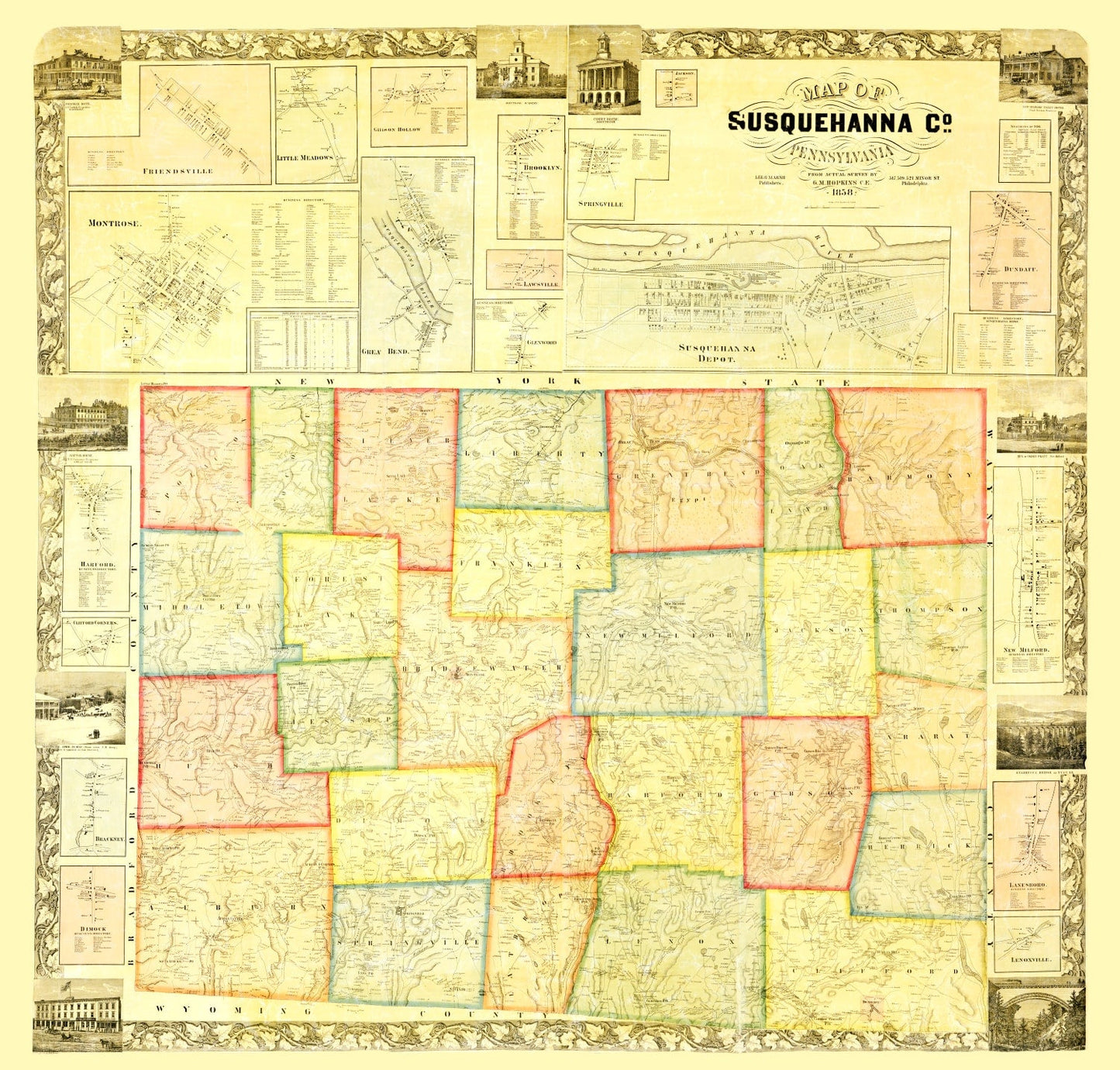 Vintage Map of Susquehanna County, Pennsylvania, 1858