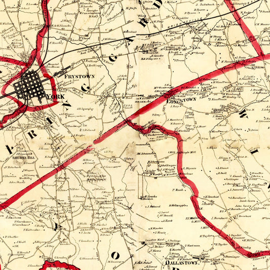 Vintage Map of York County, Pennsylvania, 1860