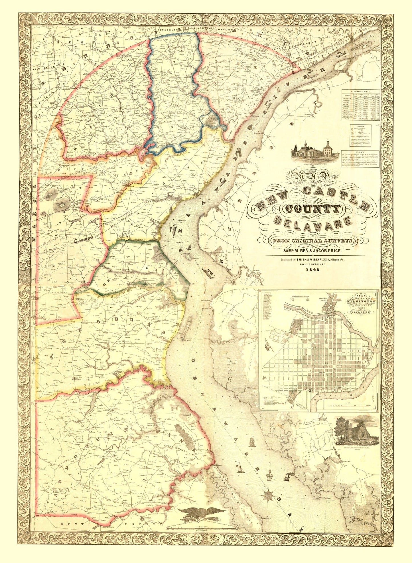 Vintage Map of New Castle County, Delaware, 1849