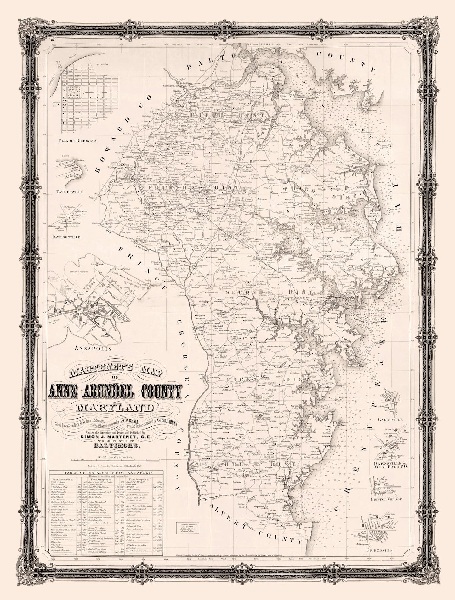 Vintage Map of Anne Arundel County, Maryland, 1860
