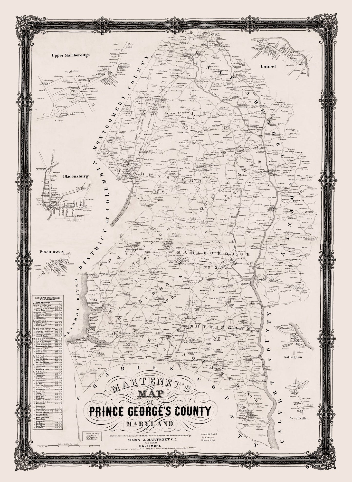 Vintage Map of Prince George's County, Maryland, 1861