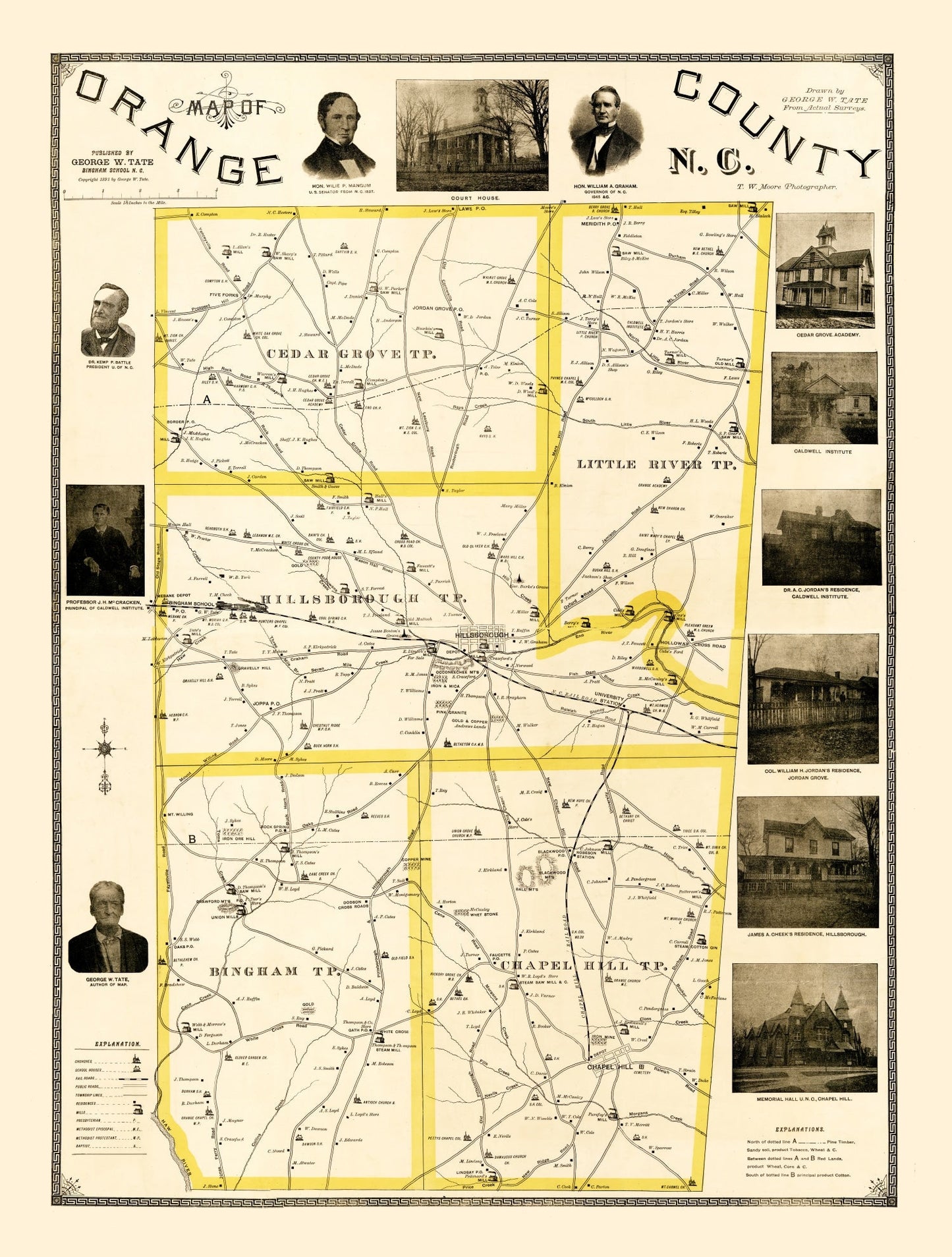 Vintage Map of Orange County, North Carolina, 1891