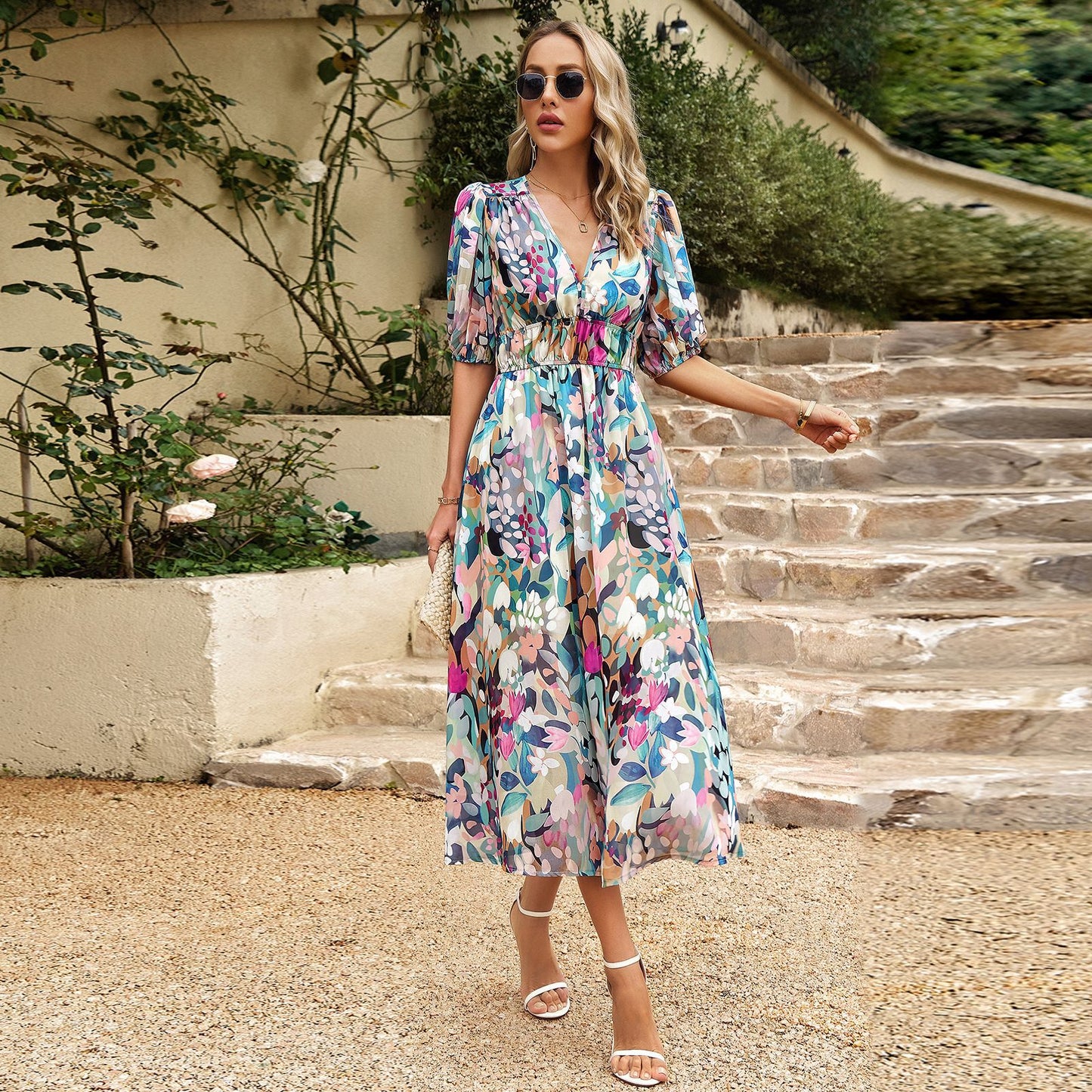 Enchanting Elegance V-Neck Dress