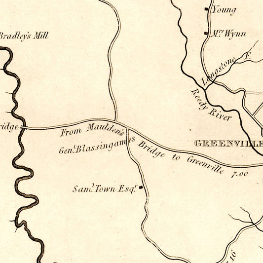 Vintage Map of Greenville District, South Carolina, 1825