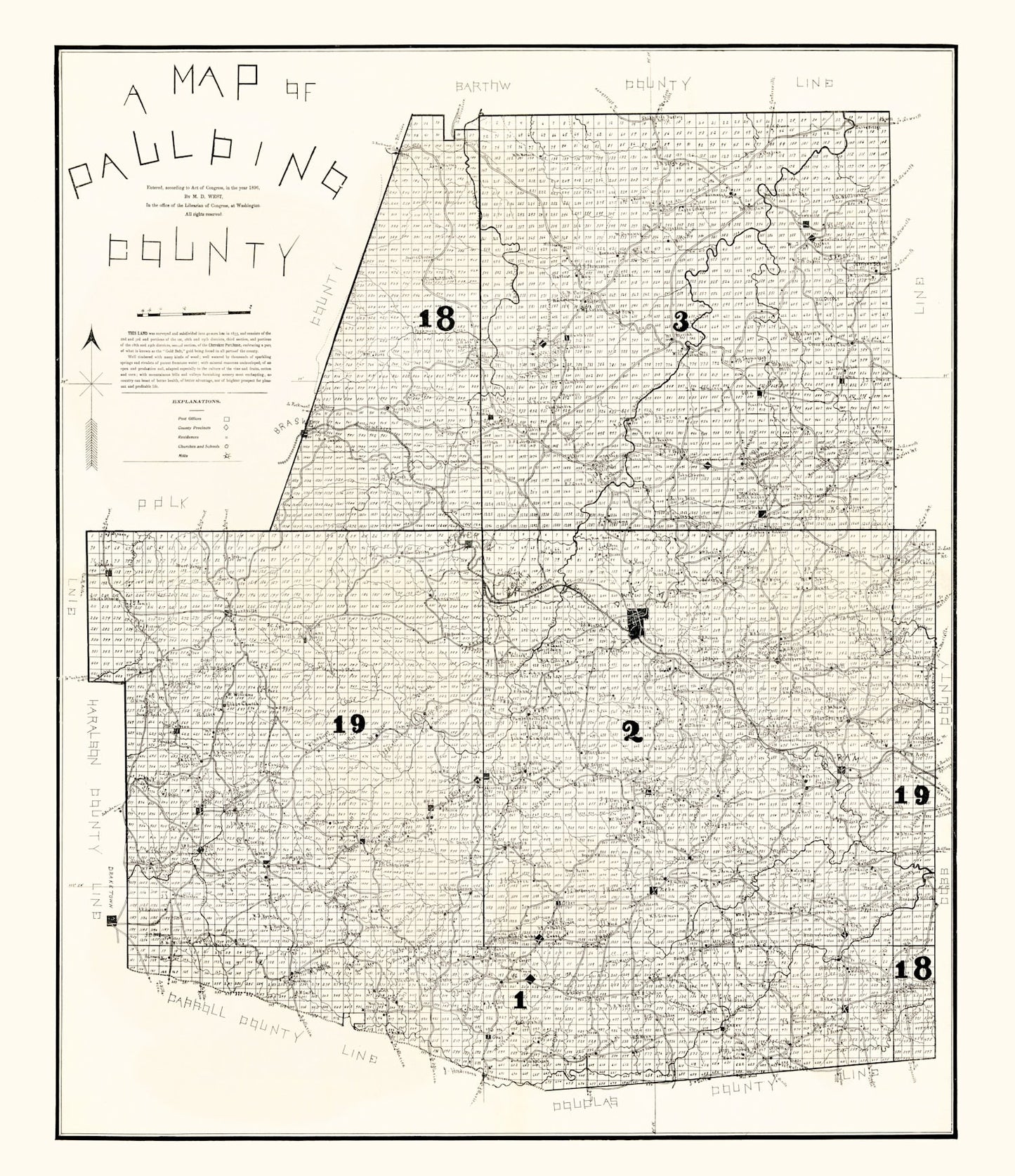 Vintage Map of Paulding County, Georgia, 1896
