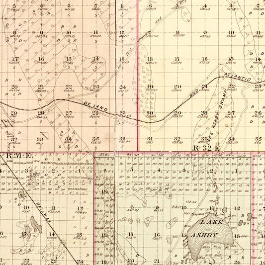 Vintage Map of Volusia County, Florida, 1879