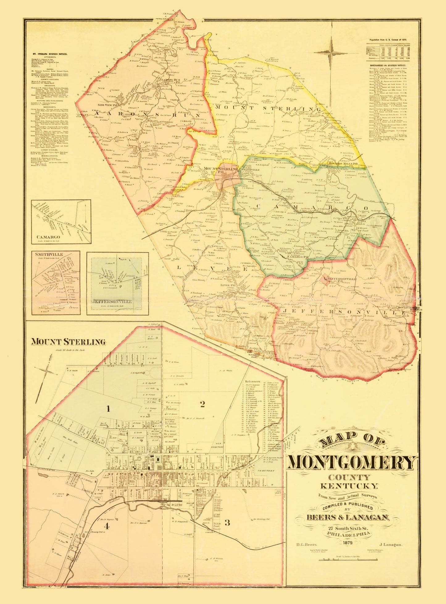 Vintage Map of Montgomery County, Kentucky, 1879