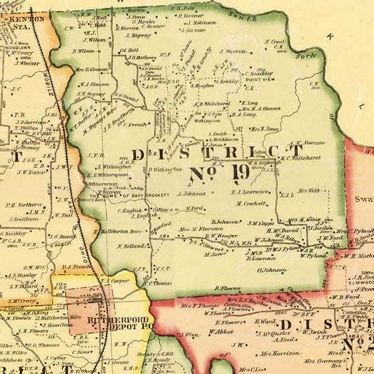 Vintage Map of Gibson County, Tennessee, 1877